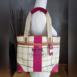 Coach Pink and Cream Plaid Tote